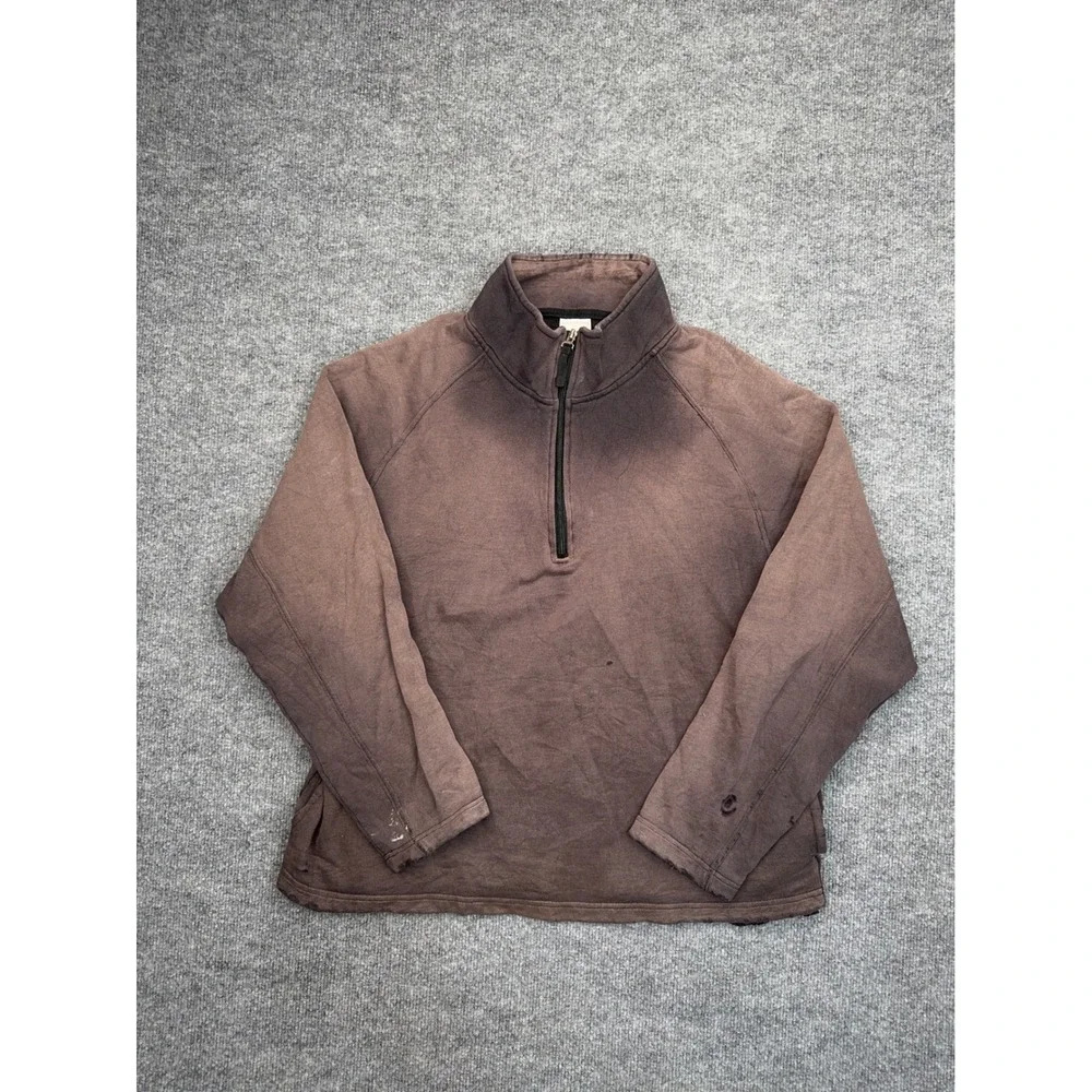 Foot Locker Vintage Quarter Zip Sweatshirt Men Medium Brown Sun Faded Distressed